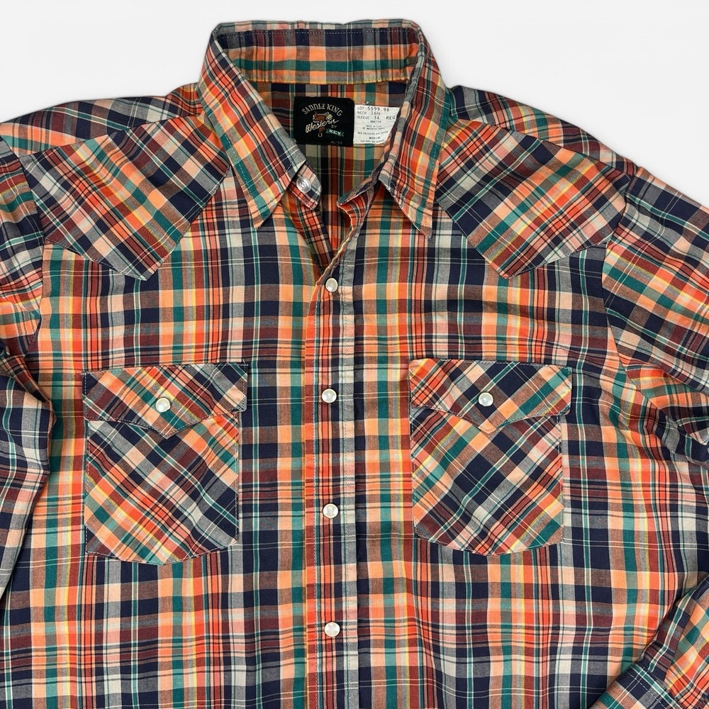 Vintage Saddle King Western Shirt Mens Large 16 1/2  34‎ Pearl Snap Long Sleeve